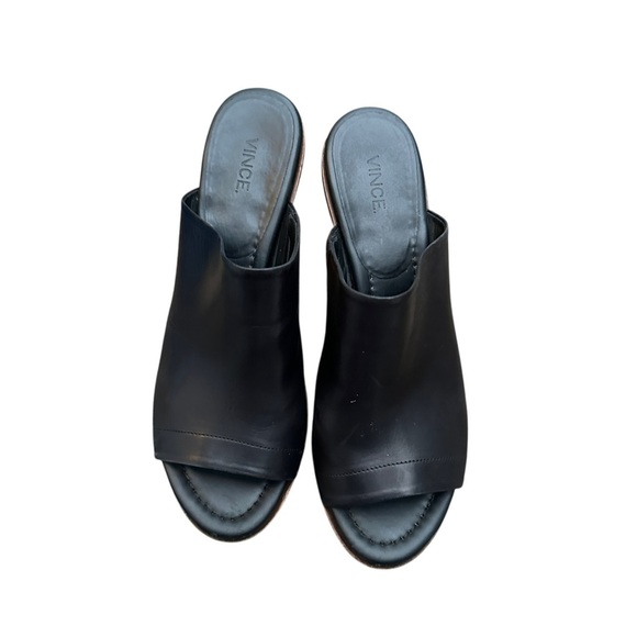 Vince Black Leather Mules with Wooden Block Heel - Picture 4 of 6